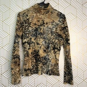 St John Womens Long Sleeve Pullover Top Sz S Brown/Black Print Stretch Knit